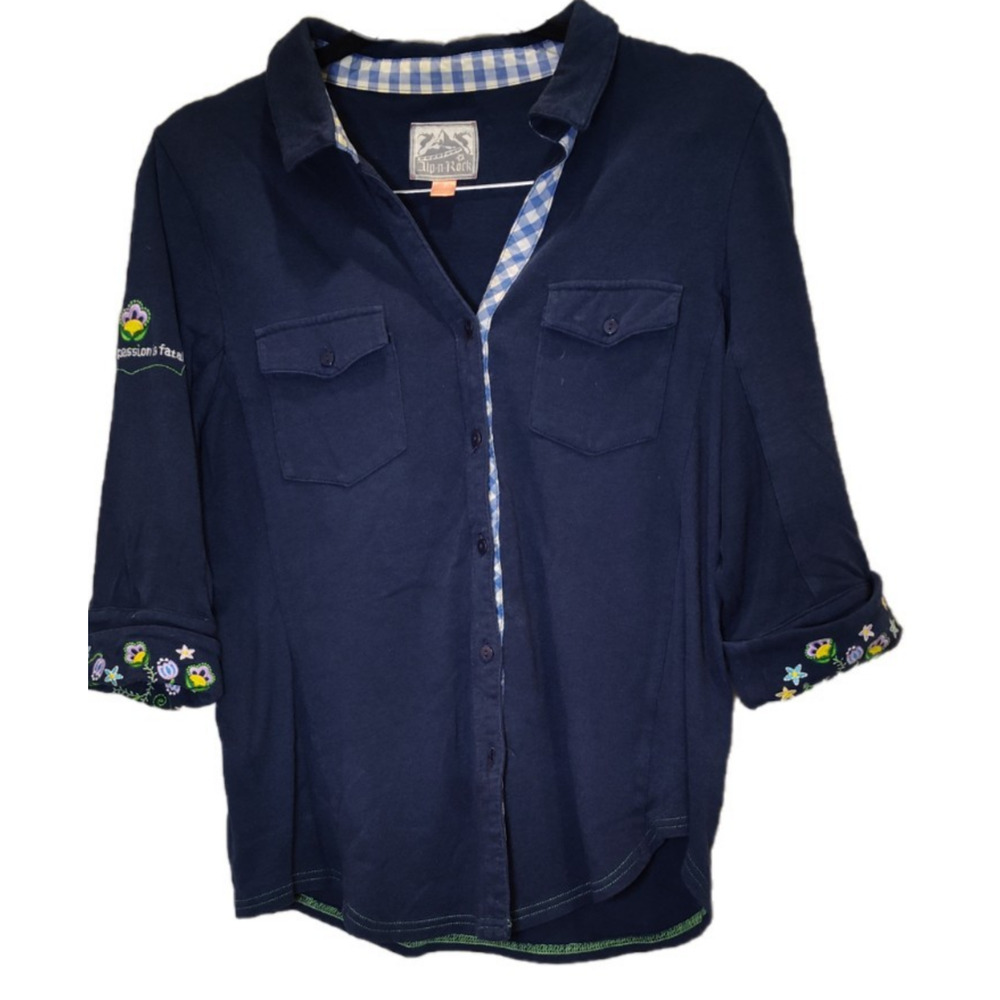 Alp N Rock Floral and Plaid Black Women's Button Up Shirt‎ Size 1 Embroidered